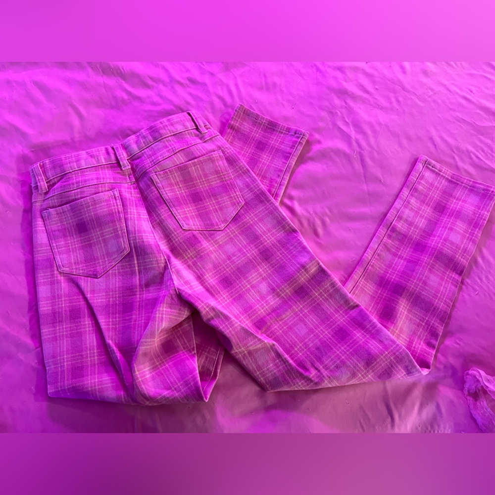 Sugar Thrillz Pink Plaid Skinny Pants - Picture 2 of 4